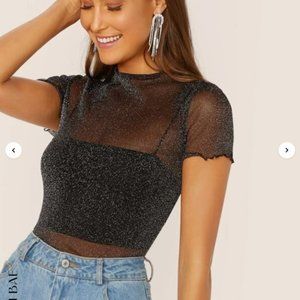 Shein Bae Mesh/Sheer/Sparkle Top - Black - M